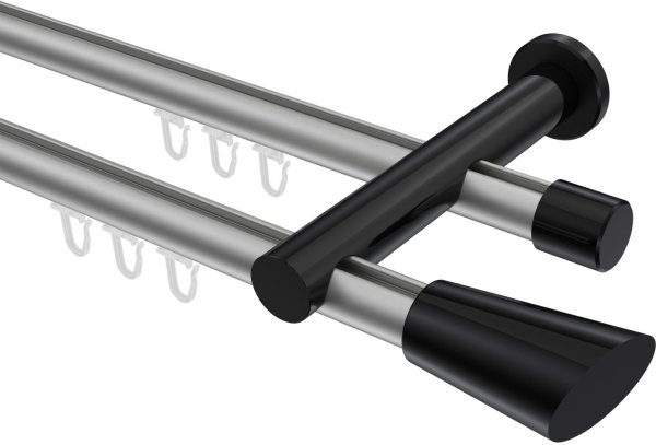 Innenlauf Gardinenstange Aluminium / Metall 20 mm Ø 2-läufig PLATON - Bento Silbergrau / Schwarz 100 cm