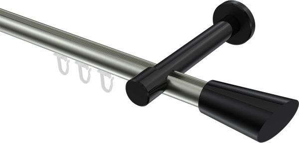 Innenlauf Gardinenstange Aluminium / Metall 20 mm Ø PRESTIGE - Bento Edelstahl-Optik / Schwarz 100 cm