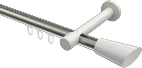 Innenlauf Gardinenstange Aluminium / Metall 20 mm Ø PRESTIGE - Bento Edelstahl-Optik / Weiß 100 cm