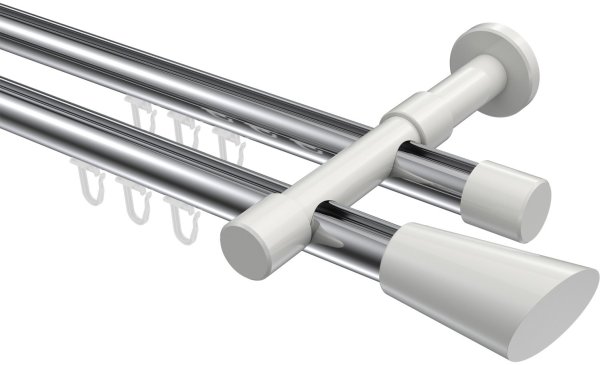Innenlauf Gardinenstange Aluminium / Metall 20 mm Ø 2-läufig PRESTIGE - Bento Chrom / Weiß 100 cm