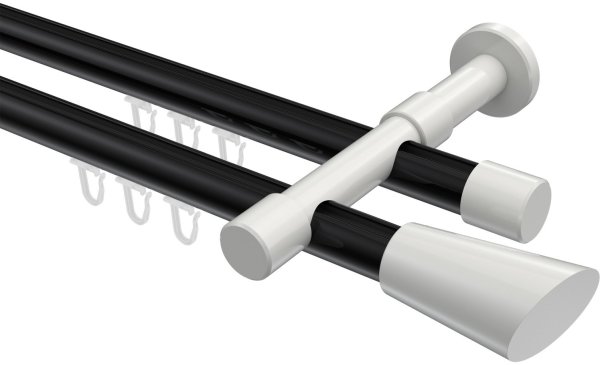 Innenlauf Gardinenstange Aluminium / Metall 20 mm Ø 2-läufig PRESTIGE - Bento Schwarz / Weiß 100 cm