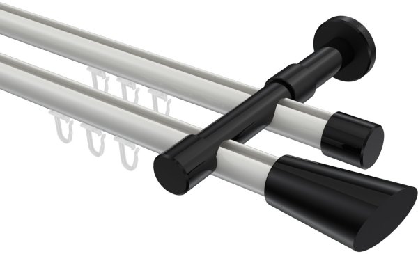 Innenlauf Gardinenstange Aluminium / Metall 20 mm Ø 2-läufig PRESTIGE - Bento Weiß / Schwarz 100 cm
