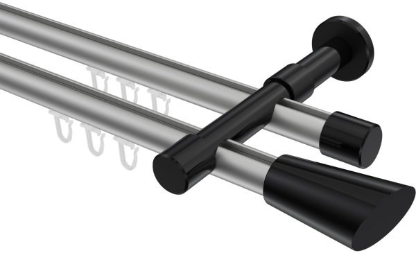 Innenlauf Gardinenstange Aluminium / Metall 20 mm Ø 2-läufig PRESTIGE - Bento Silbergrau / Schwarz 100 cm