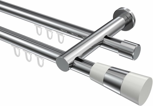 Innenlauf Gardinenstange Aluminium / Metall 20 mm Ø 2-läufig PLATON - Tanara Chrom 100 cm