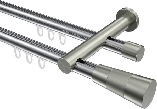 Innenlauf Gardinenstange Aluminium / Metall 20 mm Ø 2-läufig PLATON - Tanara Chrom / Edelstahl-Optik 100 cm