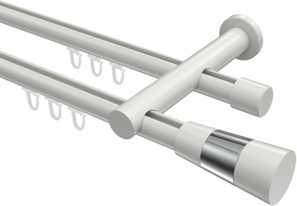 Innenlauf Gardinenstange Aluminium / Metall 20 mm Ø 2-läufig PLATON - Tanara Weiß 160 cm
