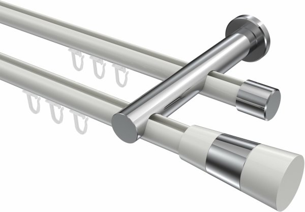 Innenlauf Gardinenstange Aluminium / Metall 20 mm Ø 2-läufig PLATON - Tanara Weiß / Chrom 360 cm (2 x 180 cm)