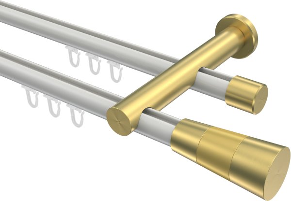 Innenlauf Gardinenstange Aluminium / Metall 20 mm Ø 2-läufig PLATON - Tanara Weiß / Messing-Optik 100 cm