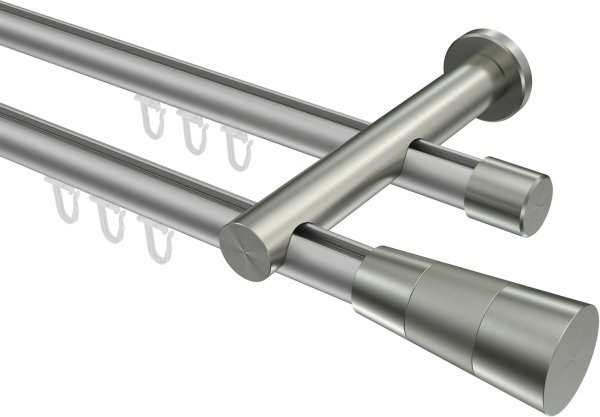 Innenlauf Gardinenstange Aluminium / Metall 20 mm Ø 2-läufig PLATON - Tanara Silbergrau / Edelstahl-Optik 100 cm