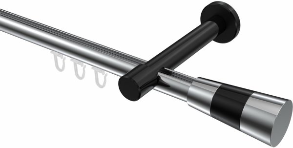 Innenlauf Gardinenstange Aluminium / Metall 20 mm Ø PRESTIGE - Tanara Chrom / Schwarz 100 cm