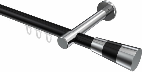 Innenlauf Gardinenstange Aluminium / Metall 20 mm Ø PRESTIGE - Tanara Schwarz / Chrom 100 cm