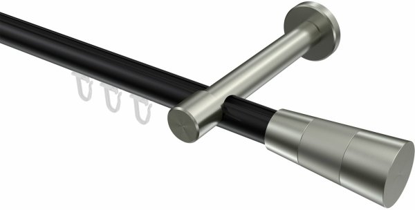 Innenlauf Gardinenstange Aluminium / Metall 20 mm Ø PRESTIGE - Tanara Schwarz / Edelstahl-Optik 100 cm