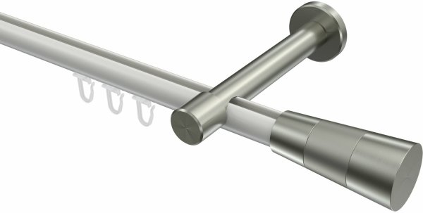 Innenlauf Gardinenstange Aluminium / Metall 20 mm Ø PRESTIGE - Tanara Weiß / Edelstahl-Optik 320 cm (2 x 160 cm)