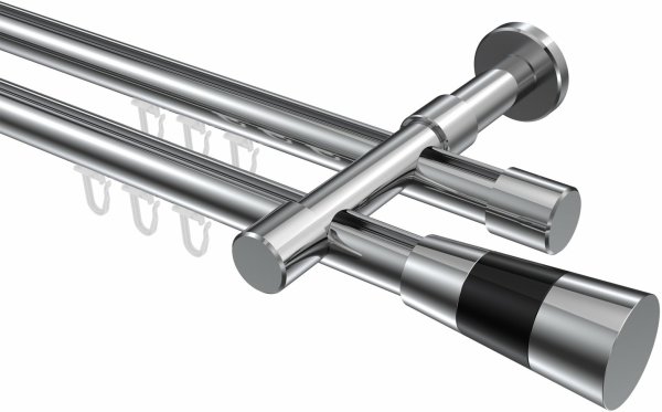 Innenlauf Gardinenstange Aluminium / Metall 20 mm Ø 2-läufig PRESTIGE - Tanara Chrom 100 cm