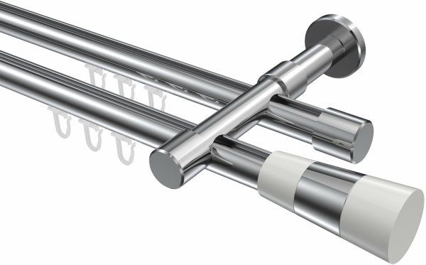 Innenlauf Gardinenstange Aluminium / Metall 20 mm Ø 2-läufig PRESTIGE - Tanara Chrom 320 cm (2 x 160 cm)