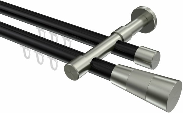 Innenlauf Gardinenstange Aluminium / Metall 20 mm Ø 2-läufig PRESTIGE - Tanara Schwarz / Edelstahl-Optik 100 cm