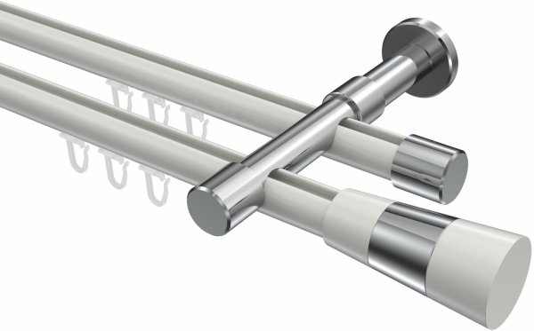 Innenlauf Gardinenstange Aluminium / Metall 20 mm Ø 2-läufig PRESTIGE - Tanara Weiß / Chrom 320 cm (2 x 160 cm)