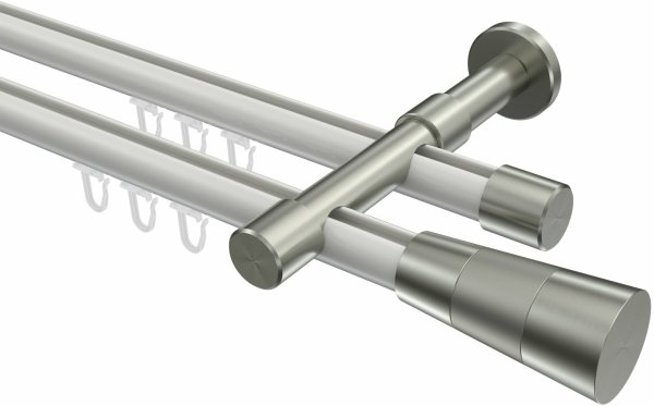 Innenlauf Gardinenstange Aluminium / Metall 20 mm Ø 2-läufig PRESTIGE - Tanara Weiß / Edelstahl-Optik 100 cm