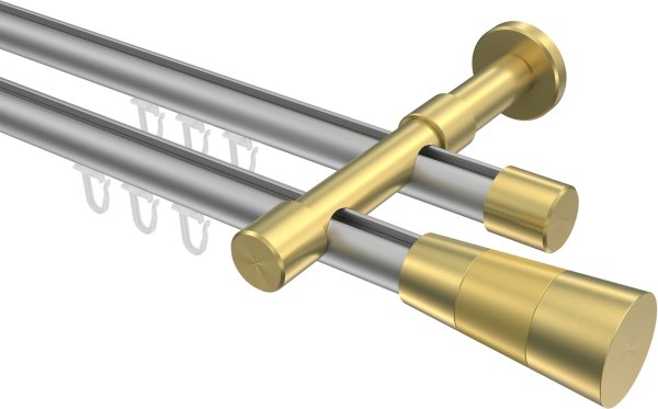 Innenlauf Gardinenstange Aluminium / Metall 20 mm Ø 2-läufig PRESTIGE - Tanara Silbergrau / Messing-Optik 100 cm