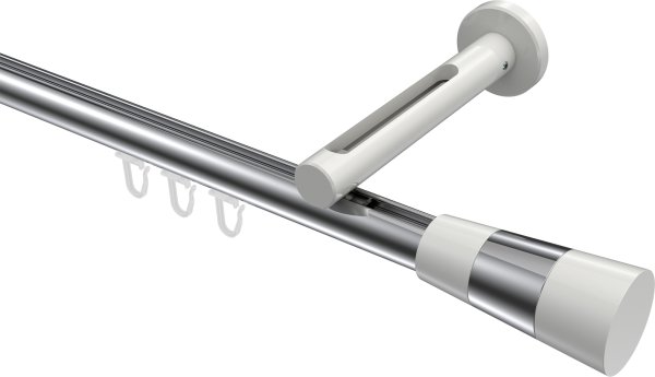 Innenlauf Gardinenstange Aluminium / Metall 20 mm Ø SITENO - Tanara Chrom / Weiß 100 cm