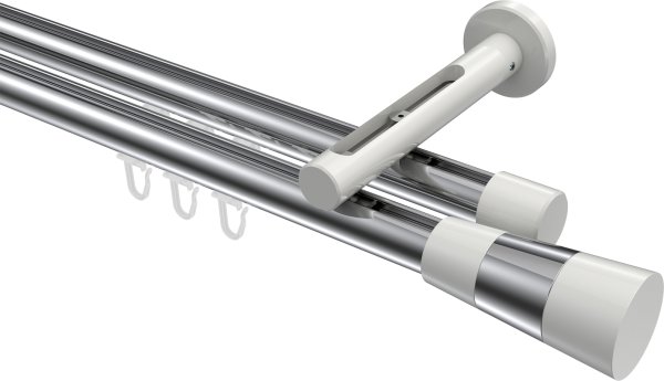 Innenlauf Gardinenstange Aluminium / Metall 20 mm Ø 2-läufig SITENO - Tanara Chrom / Weiß 100 cm