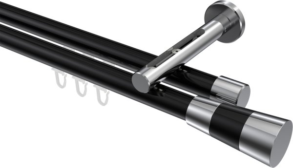 Innenlauf Gardinenstange Aluminium / Metall 20 mm Ø 2-läufig SITENO - Tanara Schwarz / Chrom 100 cm