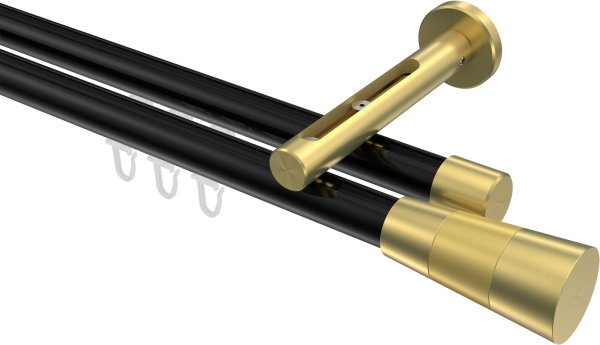 Innenlauf Gardinenstange Aluminium / Metall 20 mm Ø 2-läufig SITENO - Tanara Schwarz / Messing-Optik 100 cm