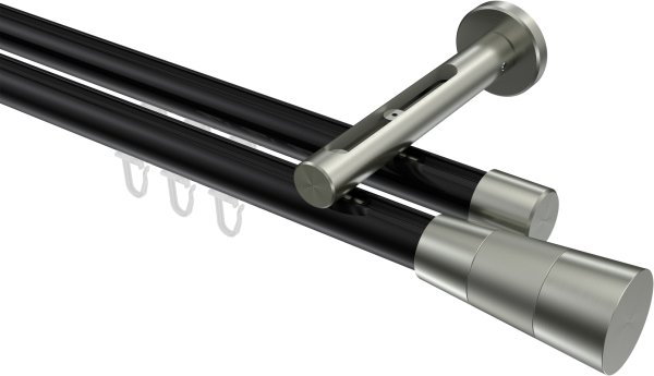 Innenlauf Gardinenstange Aluminium / Metall 20 mm Ø 2-läufig SITENO - Tanara Schwarz / Edelstahl-Optik 100 cm