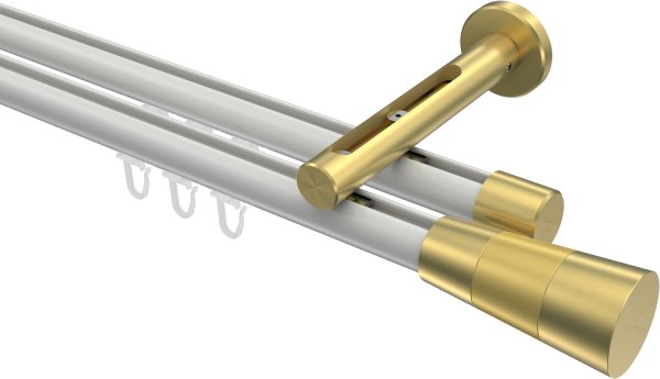 Innenlauf Gardinenstange Aluminium / Metall 20 mm Ø 2-läufig SITENO - Tanara Weiß / Messing-Optik 100 cm