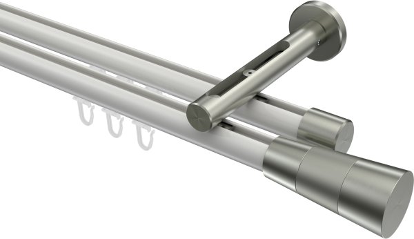 Innenlauf Gardinenstange Aluminium / Metall 20 mm Ø 2-läufig SITENO - Tanara Weiß / Edelstahl-Optik 100 cm