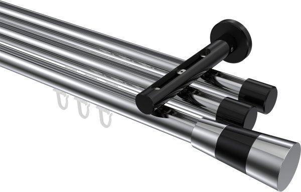Innenlauf Gardinenstange Aluminium / Metall 20 mm Ø 3-läufig SITENO - Tanara Chrom / Schwarz 100 cm