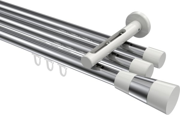 Innenlauf Gardinenstange Aluminium / Metall 20 mm Ø 3-läufig SITENO - Tanara Chrom / Weiß 100 cm