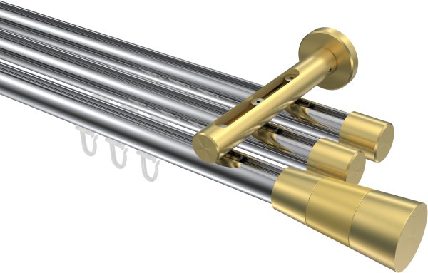 Innenlauf Gardinenstange Aluminium / Metall 20 mm Ø 3-läufig SITENO - Tanara Chrom / Messing-Optik 100 cm
