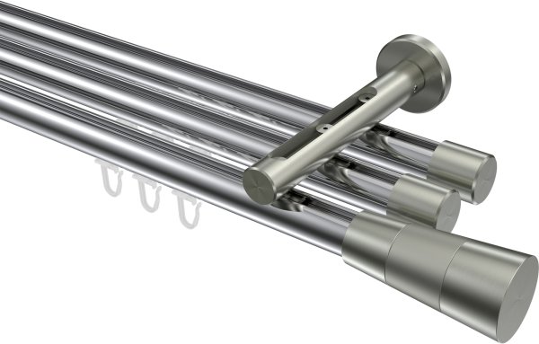 Innenlauf Gardinenstange Aluminium / Metall 20 mm Ø 3-läufig SITENO - Tanara Chrom / Edelstahl-Optik 100 cm