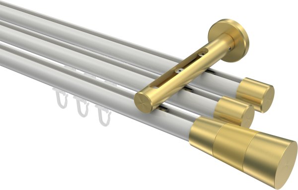 Innenlauf Gardinenstange Aluminium / Metall 20 mm Ø 3-läufig SITENO - Tanara Weiß / Messing-Optik 100 cm