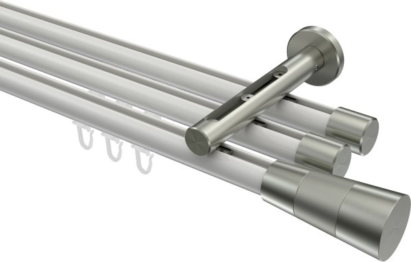 Innenlauf Gardinenstange Aluminium / Metall 20 mm Ø 3-läufig SITENO - Tanara Weiß / Edelstahl-Optik 100 cm