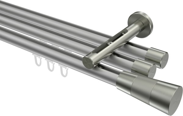Innenlauf Gardinenstange Aluminium / Metall 20 mm Ø 3-läufig SITENO - Tanara Silbergrau / Edelstahl-Optik 100 cm