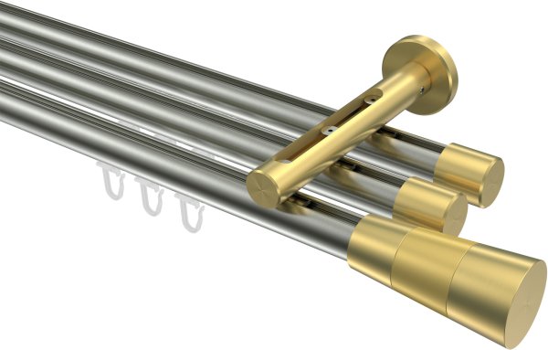 Innenlauf Gardinenstange Edelstahl-Optik / Messing-Optik 20 mm Ø 3-läufig SITENO - Tanara 100 cm