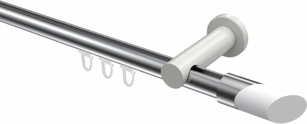 Innenlauf Gardinenstange Aluminium / Metall 20 mm Ø PLATON - Verano Chrom / Weiß 160 cm