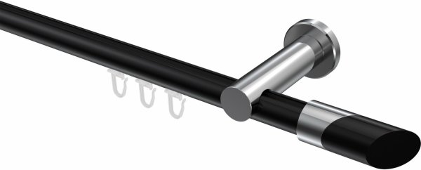 Innenlauf Gardinenstange Aluminium / Metall 20 mm Ø PLATON - Verano Schwarz / Chrom 100 cm