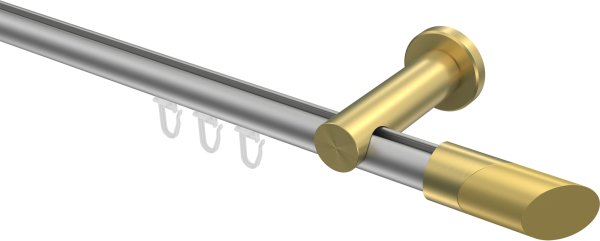 Innenlauf Gardinenstange Aluminium / Metall 20 mm Ø PLATON - Verano Silbergrau / Messing-Optik 100 cm