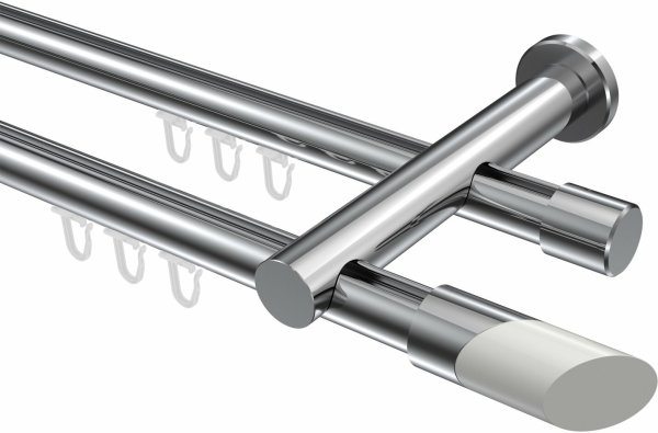Innenlauf Gardinenstange Aluminium / Metall 20 mm Ø 2-läufig PLATON - Verano Chrom 320 cm (2 x 160 cm)