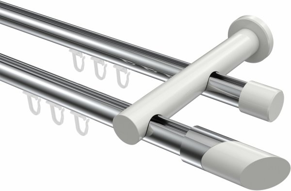 Innenlauf Gardinenstange Aluminium / Metall 20 mm Ø 2-läufig PLATON - Verano Chrom / Weiß 540 cm (3 x 180 cm)
