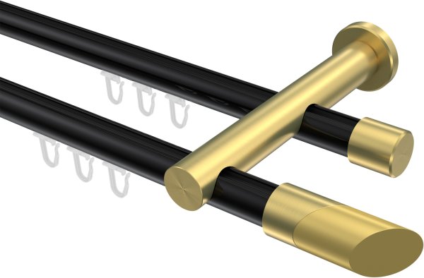 Innenlauf Gardinenstange Aluminium / Metall 20 mm Ø 2-läufig PLATON - Verano Schwarz / Messing-Optik 100 cm