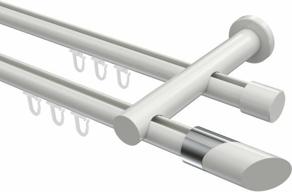 Innenlauf Gardinenstange Aluminium / Metall 20 mm Ø 2-läufig PLATON - Verano Weiß 100 cm