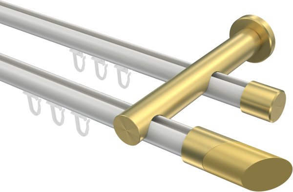 Innenlauf Gardinenstange Aluminium / Metall 20 mm Ø 2-läufig PLATON - Verano Weiß / Messing-Optik 100 cm