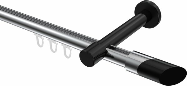 Innenlauf Gardinenstange Aluminium / Metall 20 mm Ø PRESTIGE - Verano Chrom / Schwarz 140 cm