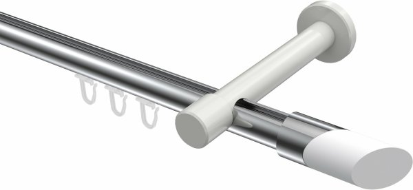 Innenlauf Gardinenstange Aluminium / Metall 20 mm Ø PRESTIGE - Verano Chrom / Weiß 140 cm