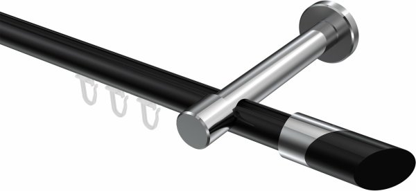 Innenlauf Gardinenstange Aluminium / Metall 20 mm Ø PRESTIGE - Verano Schwarz / Chrom 240 cm