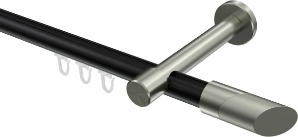 Innenlauf Gardinenstange Aluminium / Metall 20 mm Ø PRESTIGE - Verano Schwarz / Edelstahl-Optik 120 cm